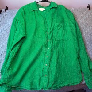 Anthropologie Maeve Shirt Womens M Oversized Linen Button Front Green St Pattys